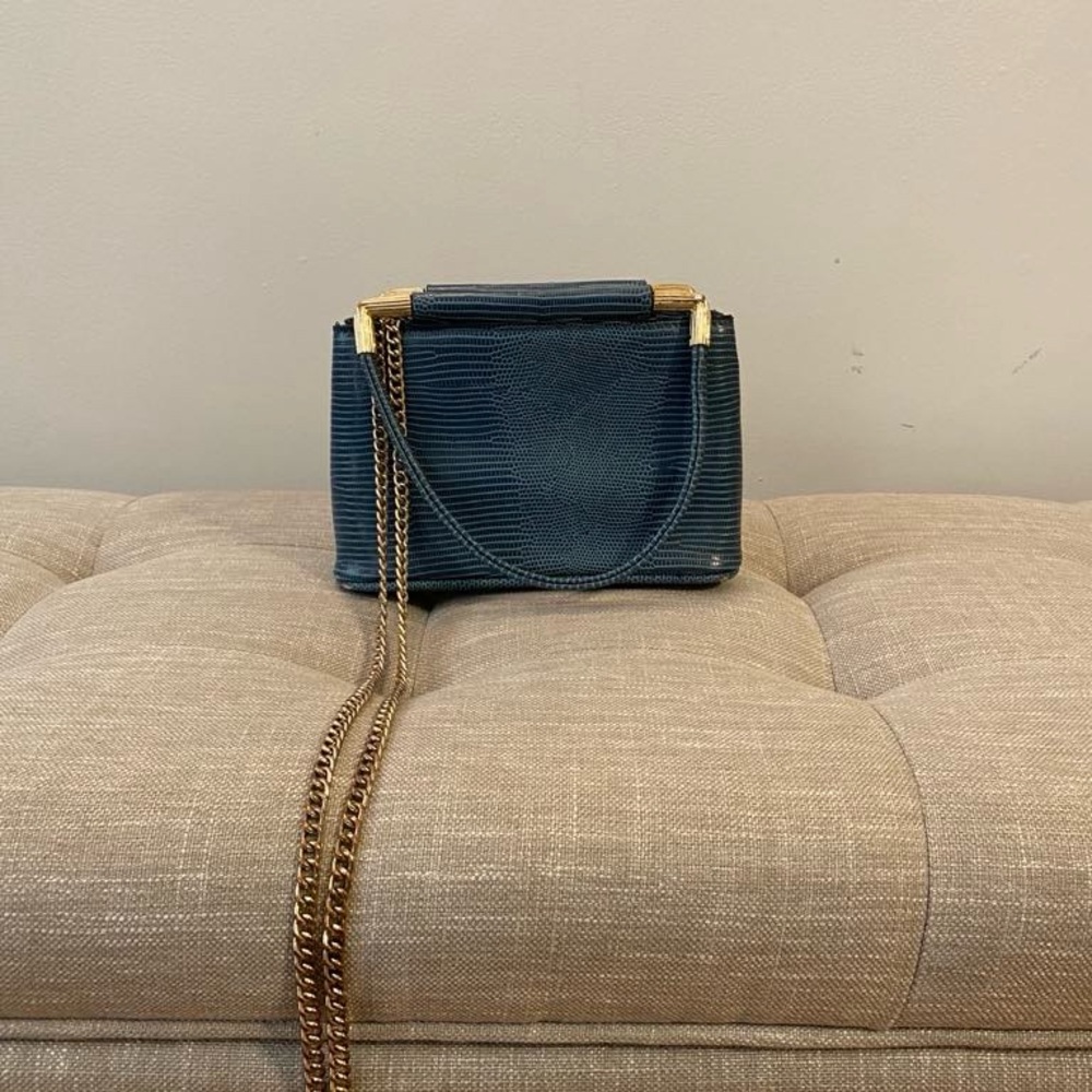 Chic Blue Mini Bag with Gold Chain Strap